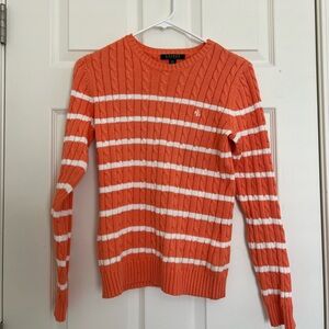 Lauren Ralph Lauren  orange and white crewneck sweater